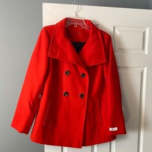 Calvin Klein Vibrant Red Pea Coat